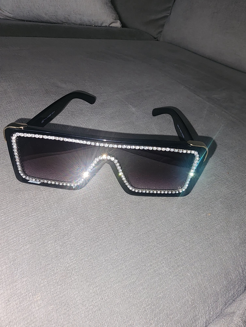 Rhinestone Trim Black Shield Sunglasses - Women Accessories